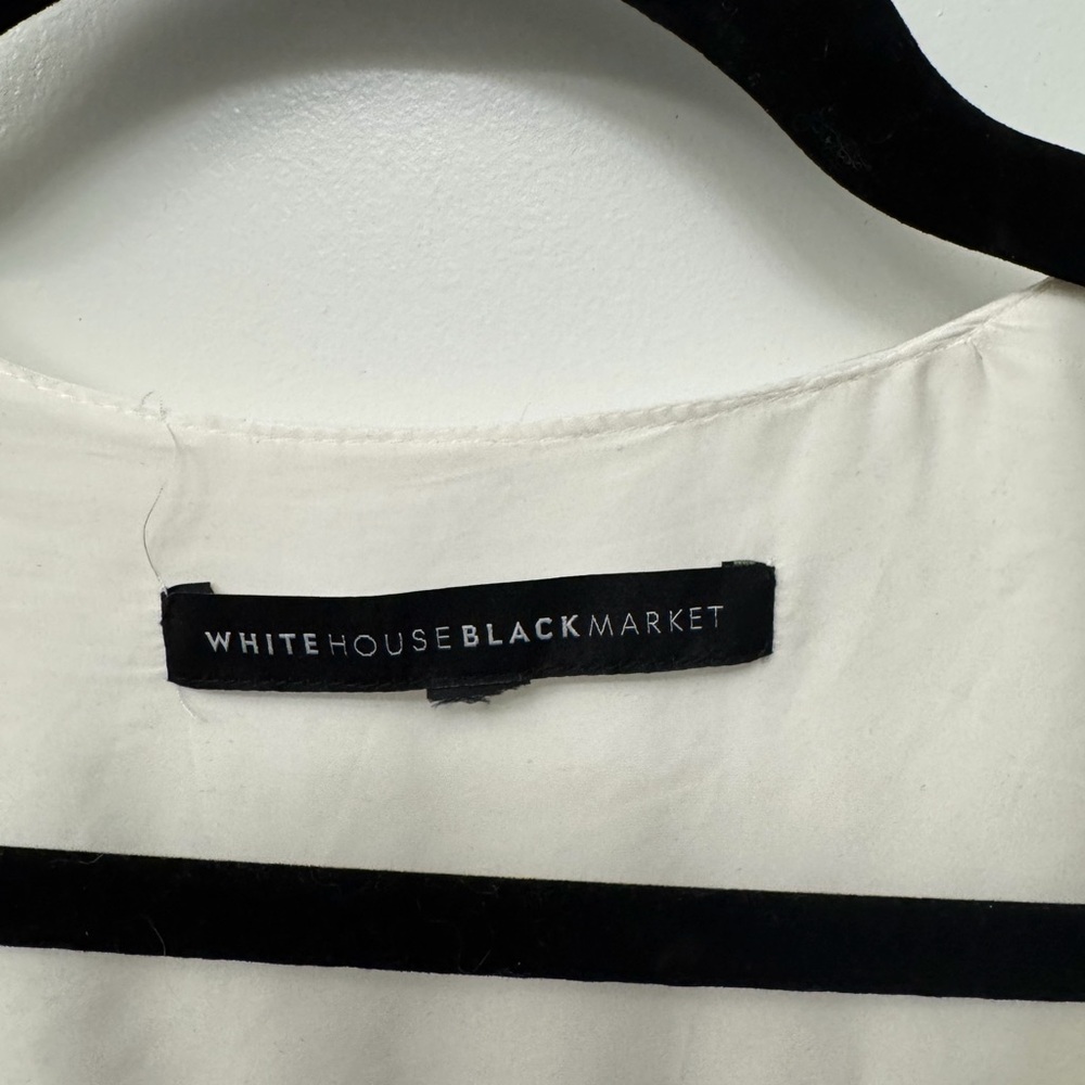 White House Black Market Cream Blouse with Lace Sleeve Detail - Picture 2 of 5